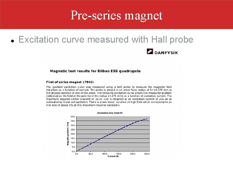 Pre-series magnet Excitation curve measured with Hall probe 