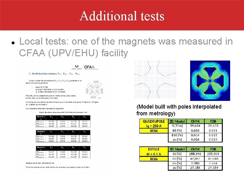 Additional tests Local tests: one of the magnets was measured in CFAA (UPV/EHU) facility