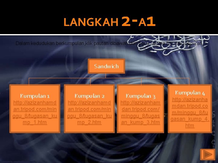 LANGKAH 2 - A 1 Dalam kedudukan berkumpulan, klik pautan dibawah dan baca secara LANGKAH 2 - A 1 Dalam kedudukan berkumpulan, klik pautan dibawah dan baca secara