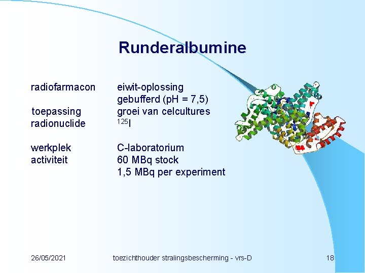 Runderalbumine radiofarmacon toepassing radionuclide werkplek activiteit 26/05/2021 eiwit-oplossing gebufferd (p. H = 7, 5)