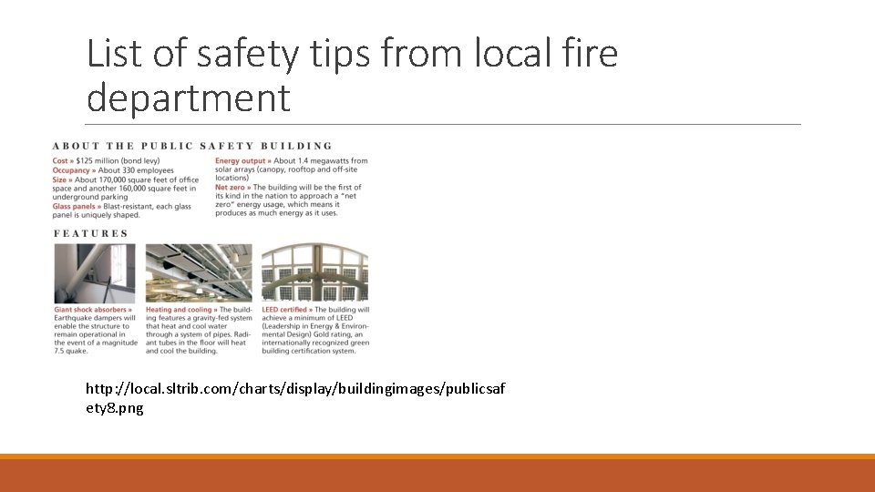 List of safety tips from local fire department http: //local. sltrib. com/charts/display/buildingimages/publicsaf ety 8.