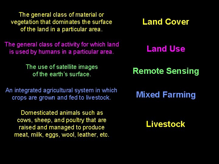 The general class of material or vegetation that dominates the surface of the land