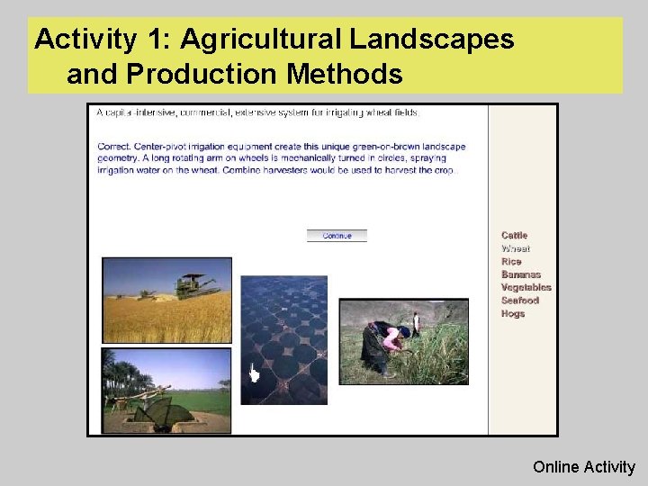 Activity 1: Agricultural Landscapes and Production Methods Online Activity 
