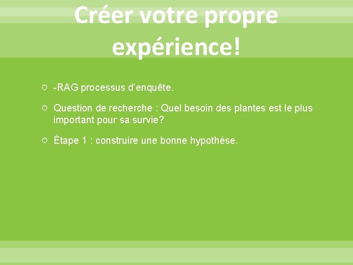 Créer votre propre expérience! -RAG processus d’enquête. Question de recherche : Quel besoin des