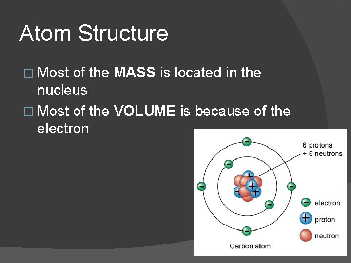 Atom Structure � Most of the MASS is located in the nucleus � Most