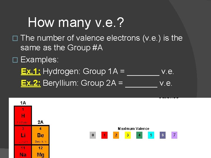 How many v. e. ? The number of valence electrons (v. e. ) is