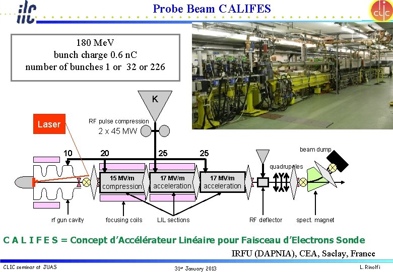 Probe Beam CALIFES 180 Me. V bunch charge 0. 6 n. C number of