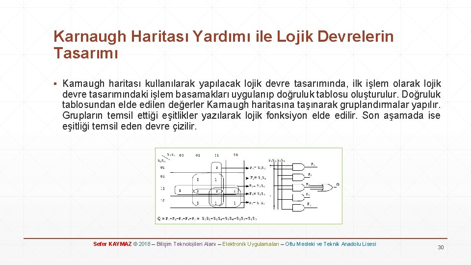 Karnaugh Haritası Yardımı ile Lojik Devrelerin Tasarımı ▪ Karnaugh haritası kullanılarak yapılacak lojik devre