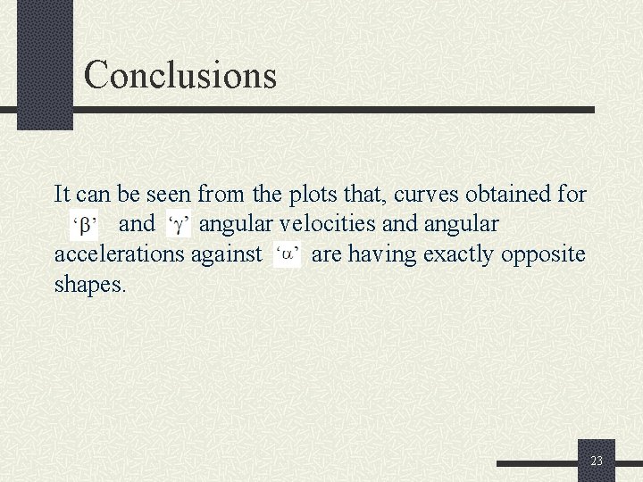 Conclusions It can be seen from the plots that, curves obtained for and angular
