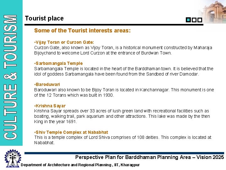 Tourist place Some of the Tourist interests areas: • Vijay Toran or Curzon Gate: