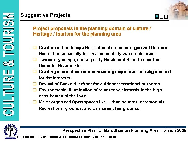 Suggestive Projects Project proposals in the planning domain of culture / Heritage / tourism
