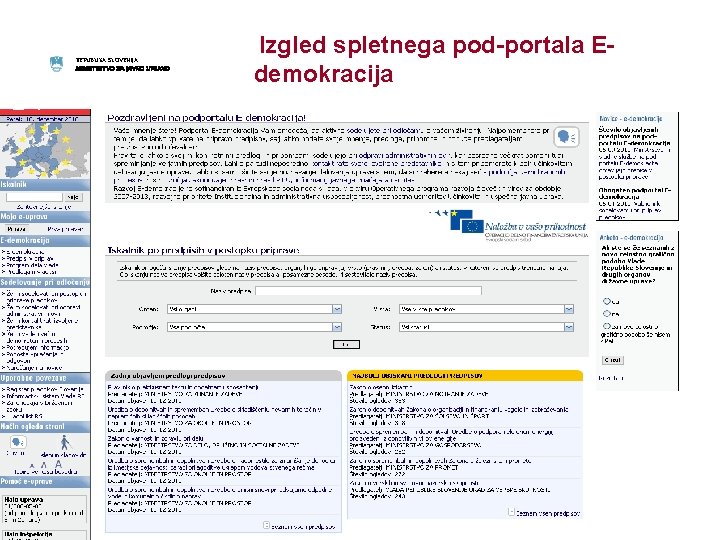 REPUBLIKA SLOVENIJA MINISTRSTVO ZA JAVNO UPRAVO Izgled spletnega pod-portala Edemokracija 