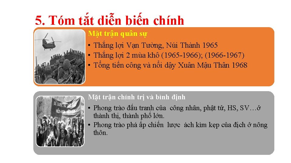 5. Tóm tắt diễn biến chính Mặt trận quân sự • Thắng lợi Vạn