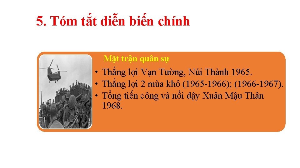 5. Tóm tắt diễn biến chính Mặt trận quân sự • Thắng lợi Vạn