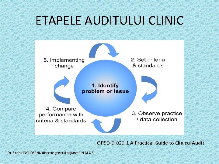 ETAPELE AUDITULUI CLINIC QPSD-D-029 -1 A Practical Guide to Clinical Audit Dr. Sorin UNGUREANU