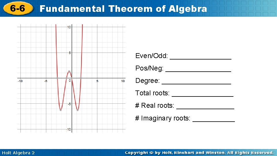 6 -6 Fundamental Theorem of Algebra Even/Odd: ________ Pos/Neg: _________ Degree: _________ Total roots: