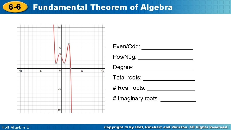 6 -6 Fundamental Theorem of Algebra Even/Odd: ________ Pos/Neg: _________ Degree: _________ Total roots: