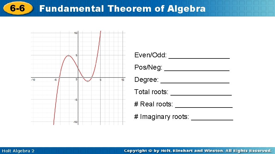 6 -6 Fundamental Theorem of Algebra Even/Odd: ________ Pos/Neg: _________ Degree: _________ Total roots: