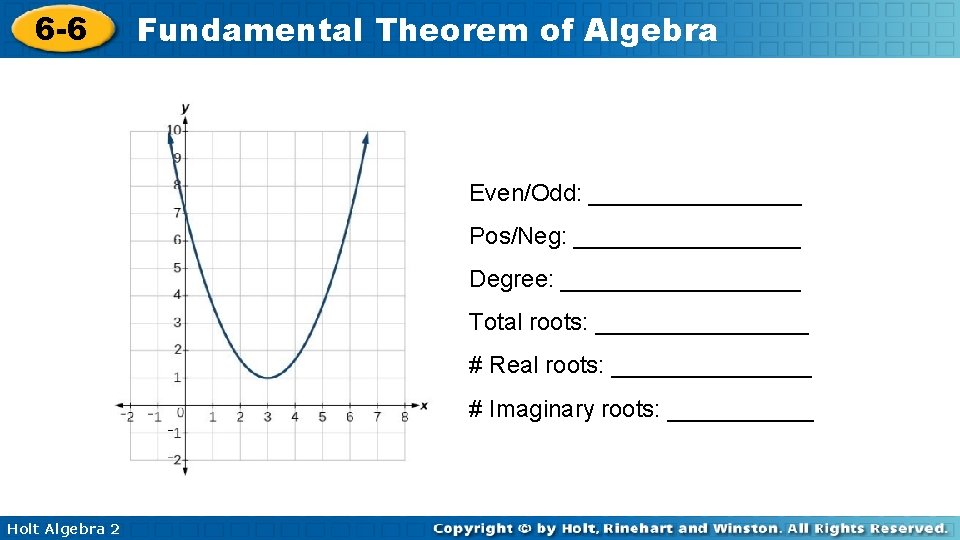 6 -6 Fundamental Theorem of Algebra Even/Odd: ________ Pos/Neg: _________ Degree: _________ Total roots: