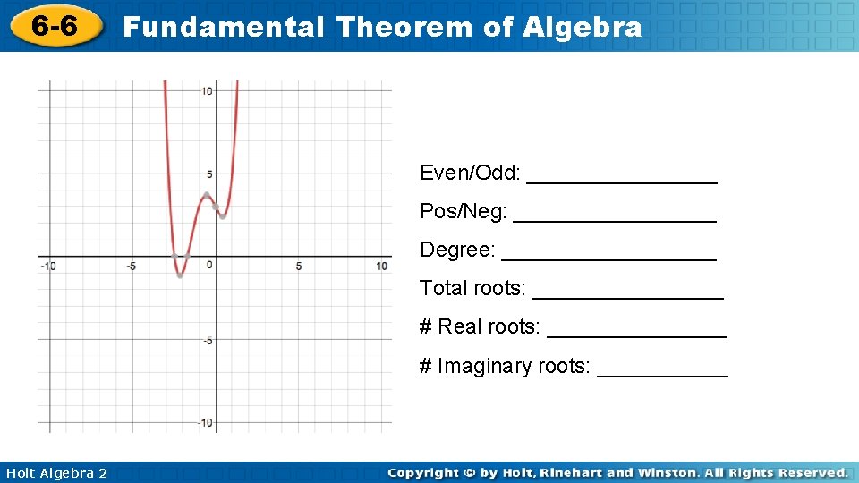 6 -6 Fundamental Theorem of Algebra Even/Odd: ________ Pos/Neg: _________ Degree: _________ Total roots: