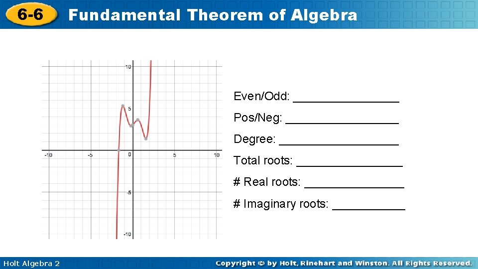 6 -6 Fundamental Theorem of Algebra Even/Odd: ________ Pos/Neg: _________ Degree: _________ Total roots: