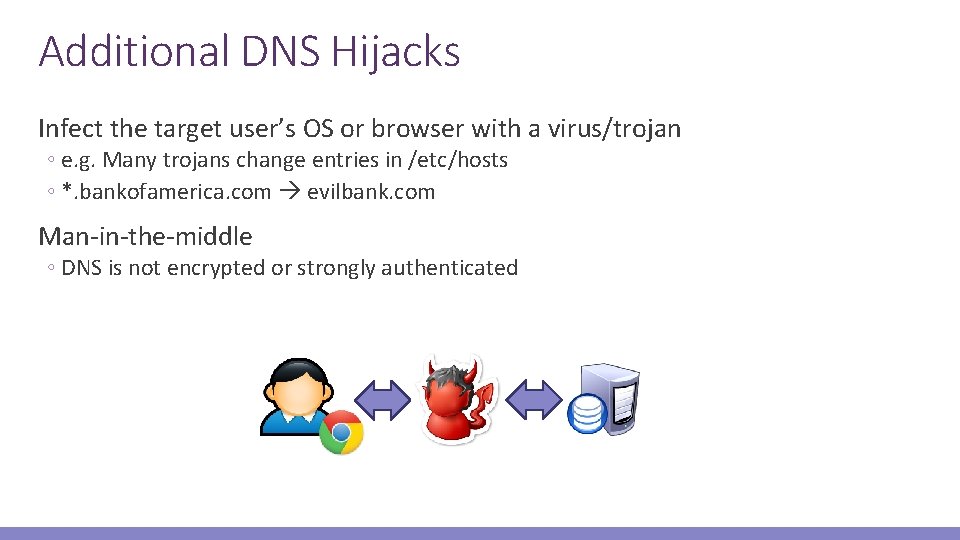 Additional DNS Hijacks Infect the target user’s OS or browser with a virus/trojan ◦