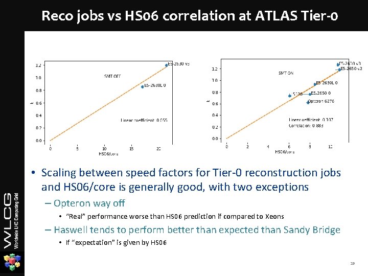 Reco jobs vs HS 06 correlation at ATLAS Tier-0 • Scaling between speed factors