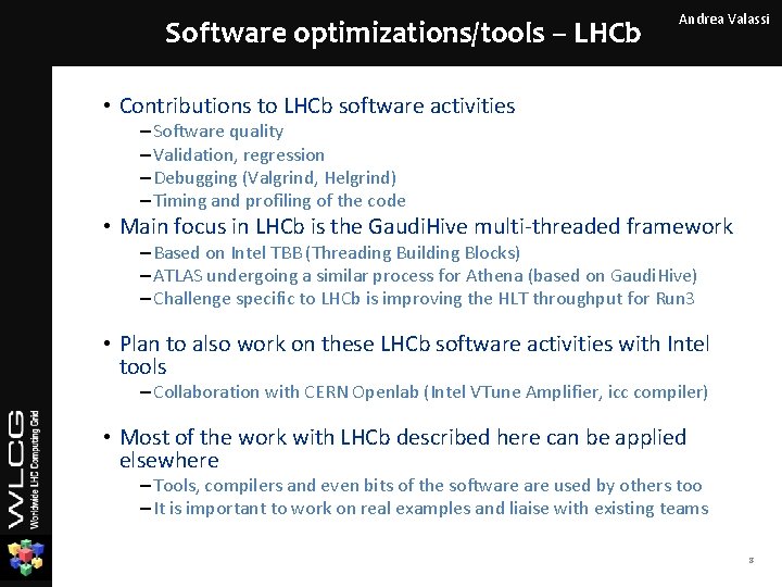 Software optimizations/tools – LHCb Andrea Valassi • Contributions to LHCb software activities – Software
