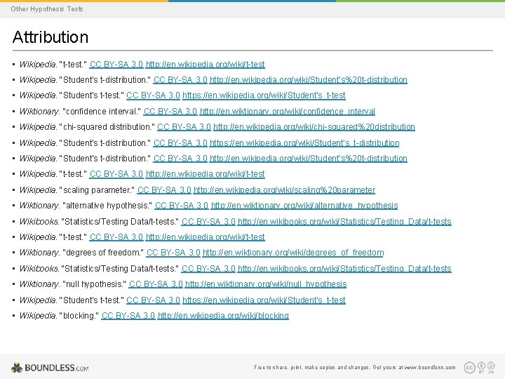 Other Hypothesis Tests Attribution • Wikipedia. "t-test. " CC BY-SA 3. 0 http: //en.