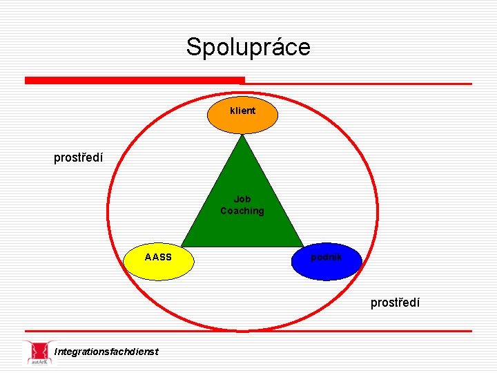 Spolupráce klient prostředí Job Coaching AASS podnik prostředí Integrationsfachdienst 