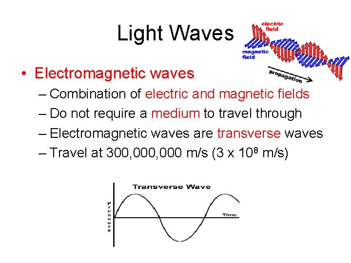 Light Waves • Electromagnetic waves – Combination of electric and magnetic fields – Do