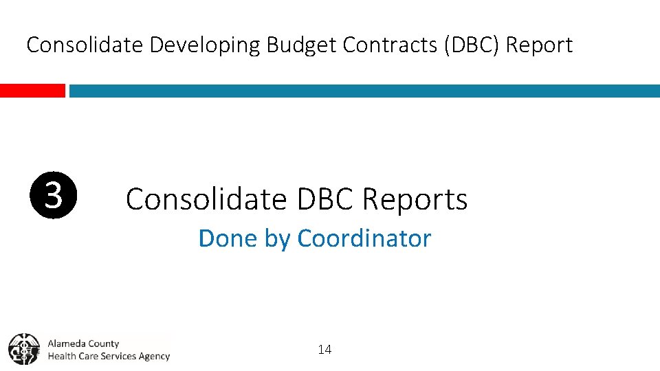 Consolidate Developing Budget Contracts (DBC) Report ❸ Consolidate DBC Reports Done by Coordinator 14