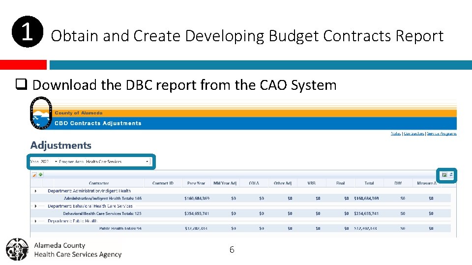 ❶ Obtain and Create Developing Budget Contracts Report q Download the DBC report from