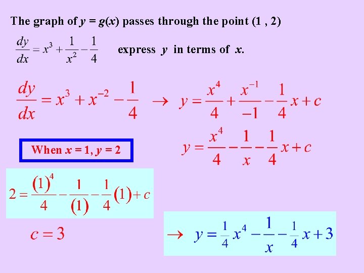 The graph of y = g(x) passes through the point (1 , 2) express