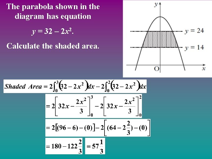 The parabola shown in the diagram has equation y = 32 – 2 x