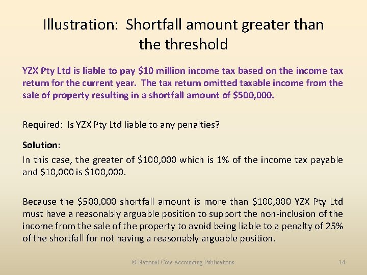 Illustration: Shortfall amount greater than the threshold YZX Pty Ltd is liable to pay