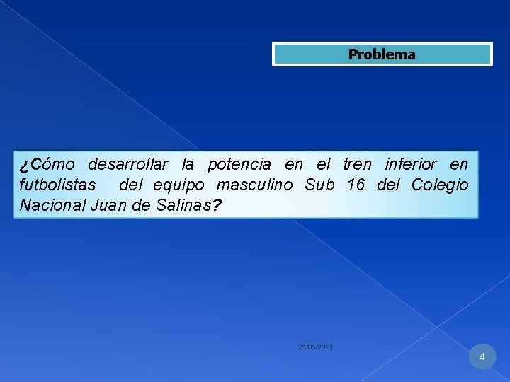 Problema ¿Cómo desarrollar la potencia en el tren inferior en futbolistas del equipo masculino