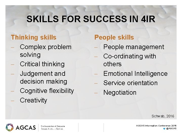 SKILLS FOR SUCCESS IN 4 IR Thinking skills Complex problem solving Critical thinking Judgement