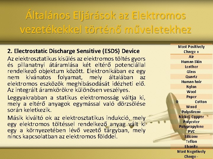 Általános Eljárások az Elektromos vezetékekkel történő műveletekhez 2. Electrostatic Discharge Sensitive (ESDS) Device Az