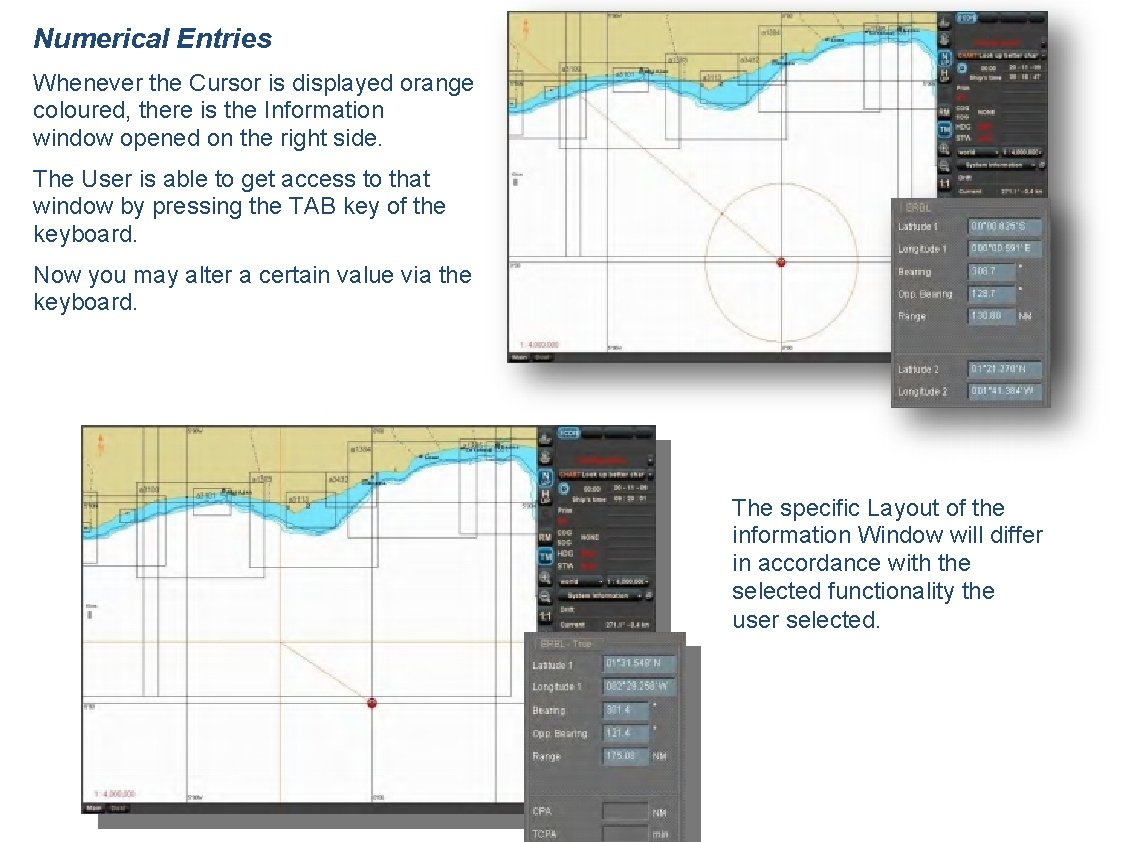 Numerical Entries Whenever the Cursor is displayed orange coloured, there is the Information window