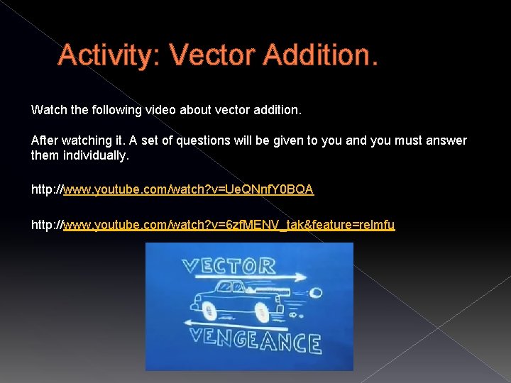 Activity: Vector Addition. Watch the following video about vector addition. After watching it. A