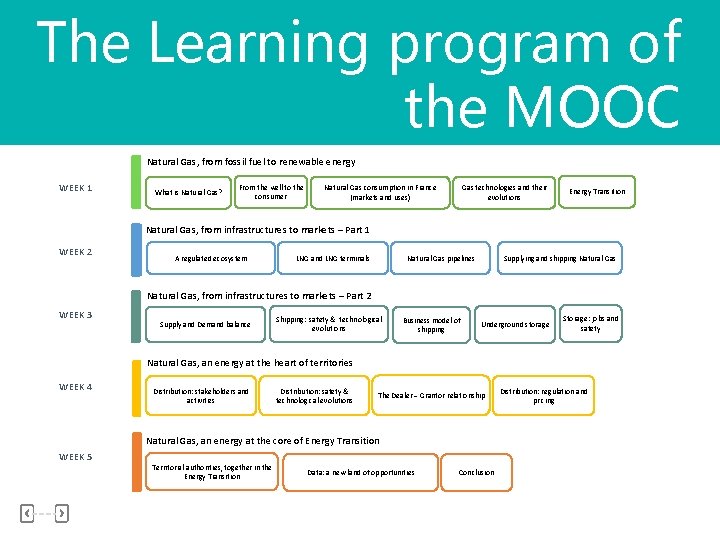The Learning program of the MOOC Natural Gas, from fossil fuel to renewable energy