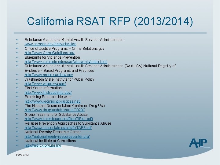 California RSAT RFP (2013/2014) • • • • • • Substance Abuse and Mental