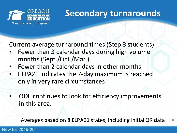 Secondary turnarounds Current average turnaround times (Step 3 students): • Fewer than 3 calendar