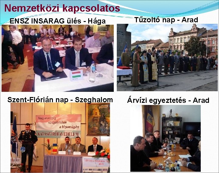 Nemzetközi kapcsolatos ENSZ INSARAG ülés - Hága Szent-Flórián nap - Szeghalom Tűzoltó nap -