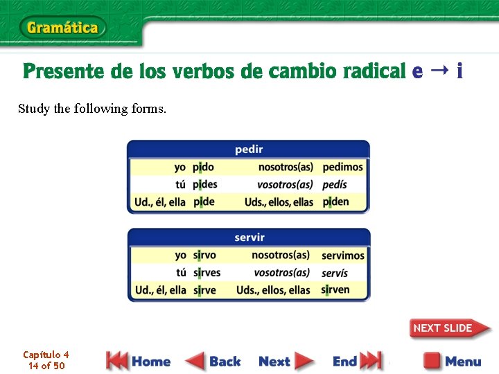 Study the following forms. Capítulo 4 14 of 50 