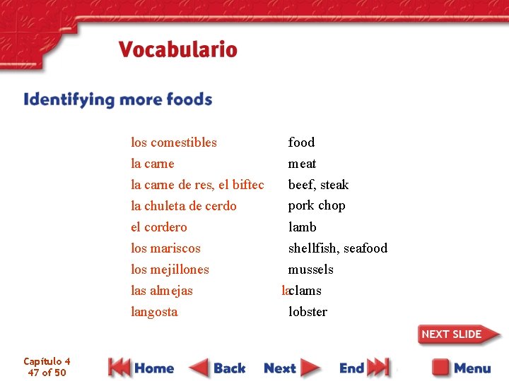 Capítulo 4 47 of 50 los comestibles la carne de res, el biftec la