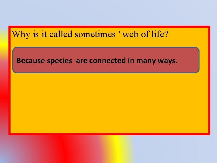 Why is it called sometimes ' web of life? Because species are connected in