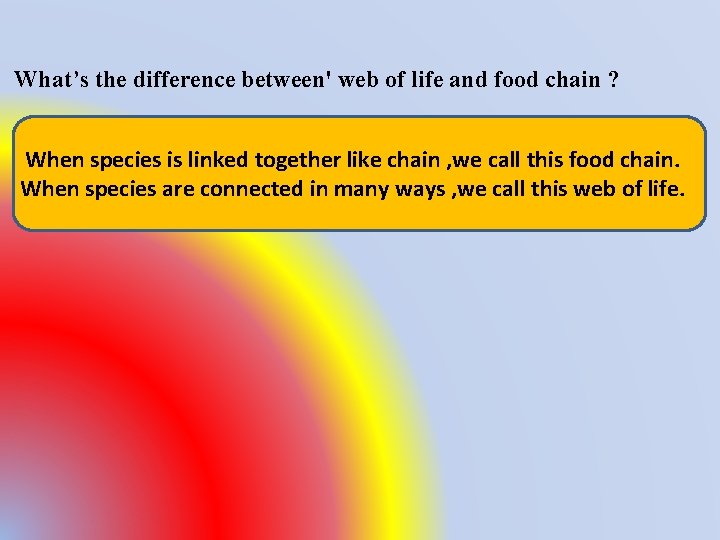 What’s the difference between' web of life and food chain ? When species is