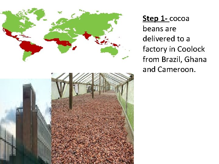 Step 1 - cocoa beans are delivered to a factory in Coolock from Brazil,